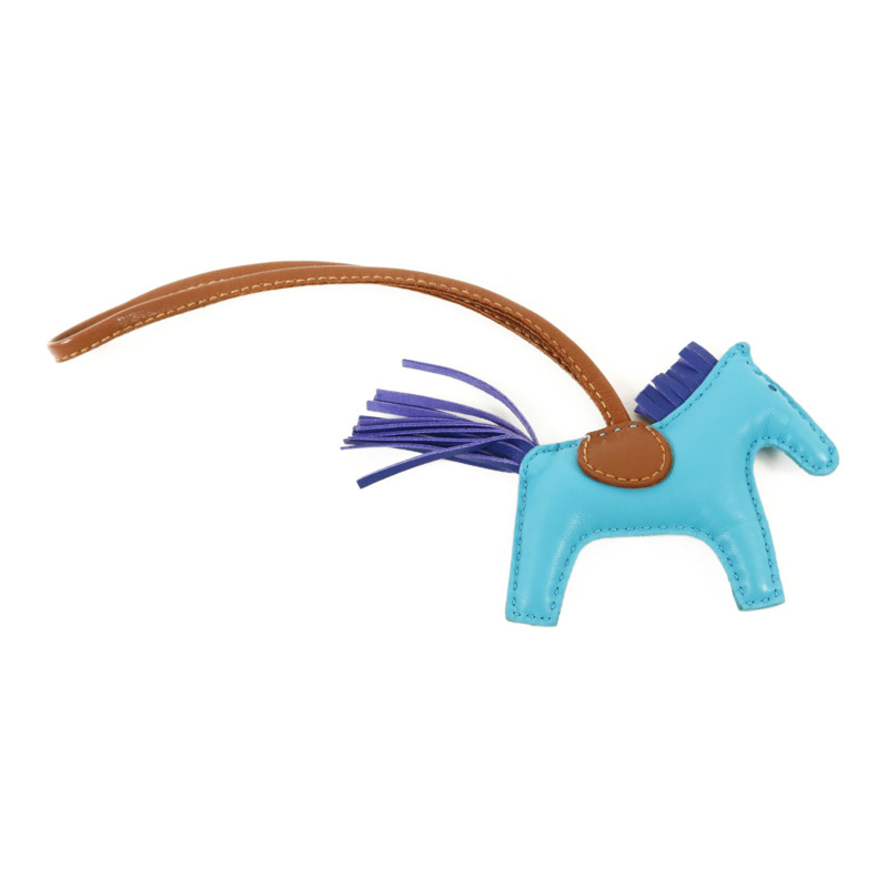 HERMES Milo皮革Rodeo PM掛飾Bleu Azteque/Bleu Electrique/Fauve-1