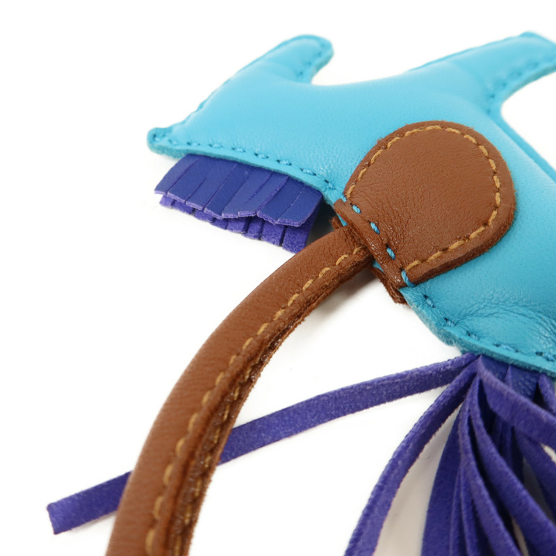 HERMES Milo皮革Rodeo PM掛飾Bleu Azteque/Bleu Electrique/Fauve-3