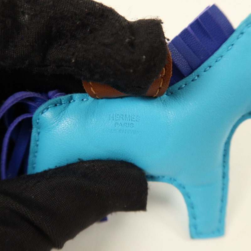 HERMES Milo皮革Rodeo PM掛飾Bleu Azteque/Bleu Electrique/Fauve-4