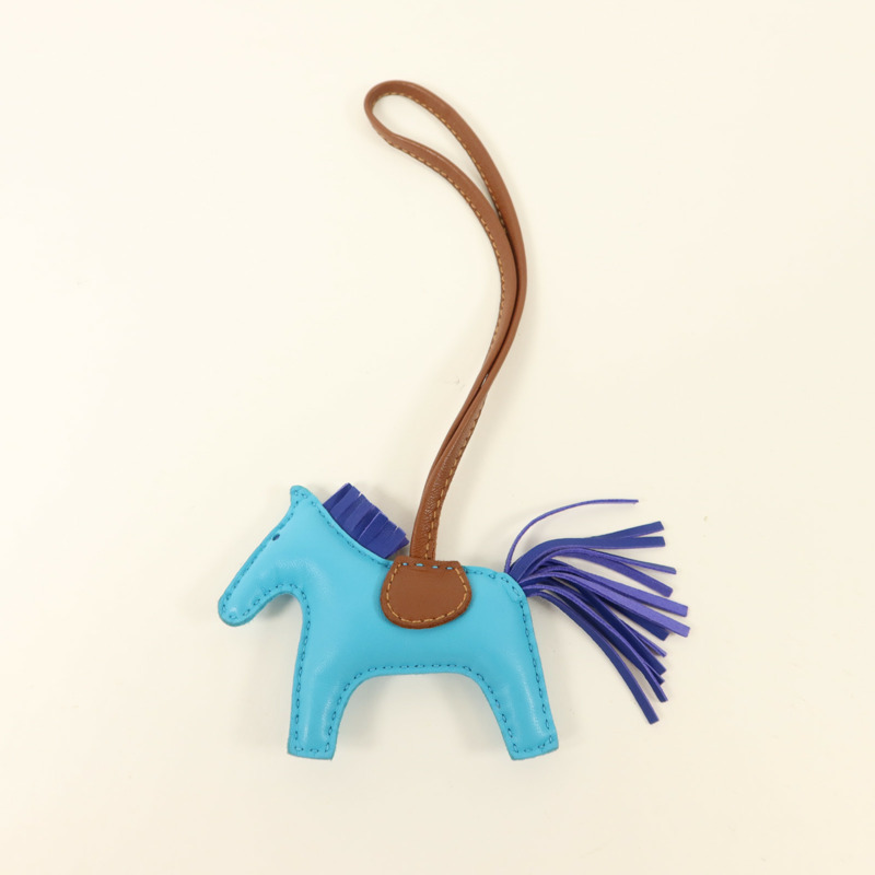 HERMES Milo皮革Rodeo PM掛飾Bleu Azteque/Bleu Electrique/Fauve-5