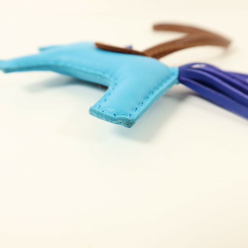 HERMES Milo皮革Rodeo PM掛飾Bleu Azteque/Bleu Electrique/Fauve-6