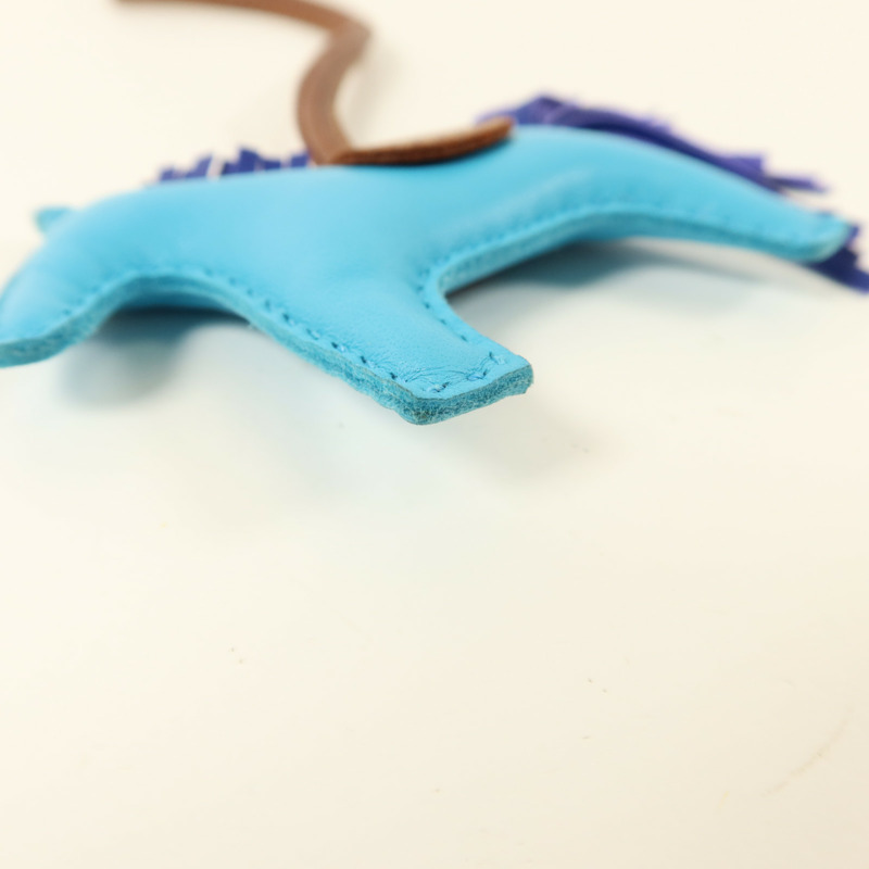 HERMES Milo皮革Rodeo PM掛飾Bleu Azteque/Bleu Electrique/Fauve-7