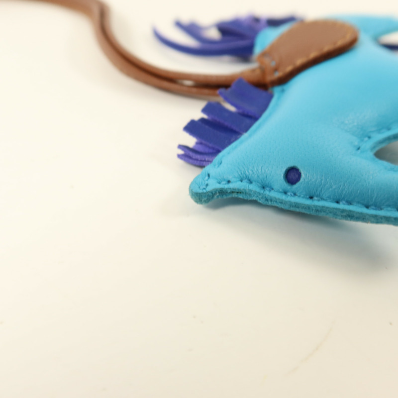 HERMES Milo皮革Rodeo PM掛飾Bleu Azteque/Bleu Electrique/Fauve-8