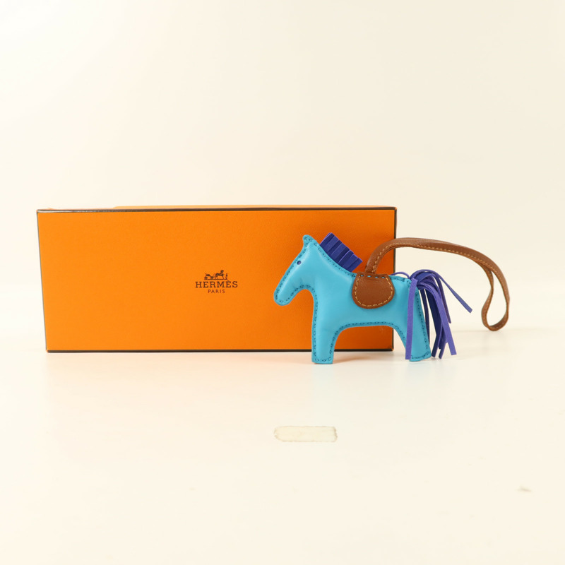 HERMES Milo皮革Rodeo PM掛飾Bleu Azteque/Bleu Electrique/Fauve-9