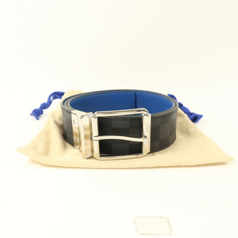 LOUIS VUITTON Damier Graphite Reversible Belt銀扣皮帶-10