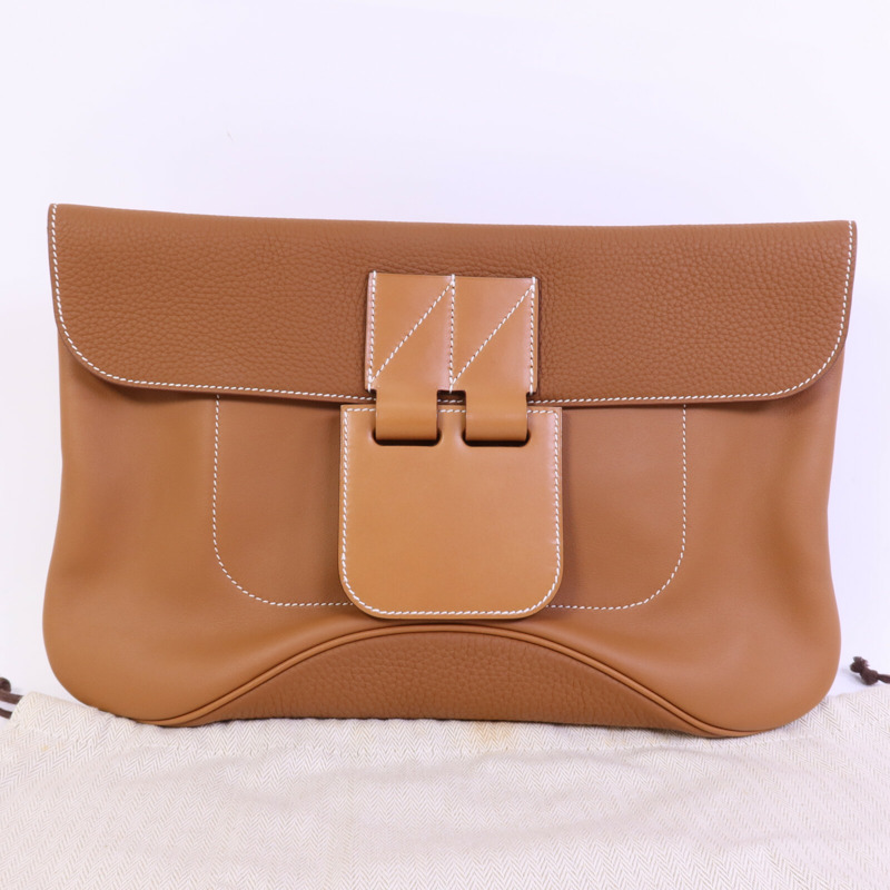 HERMES Swift/Clemence皮革Villevoit 35銀扣手拿包-8