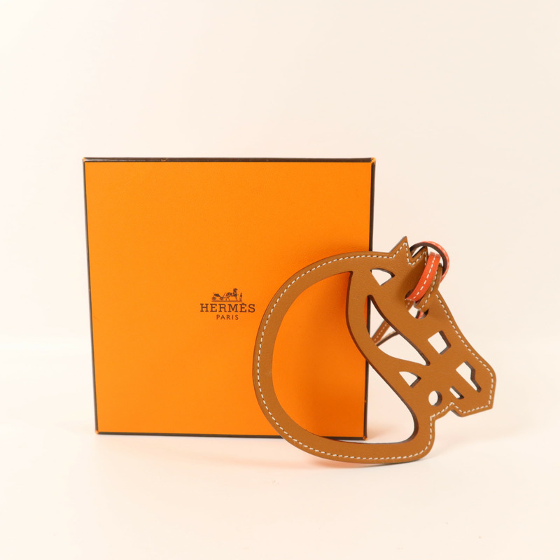 HERMES Swift皮革Paddock Cheval Charm掛飾Gold-9