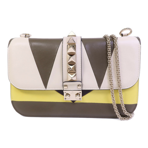 Valentino 牛皮皮革Garavani Glam Lock金扣鏈帶肩背袋