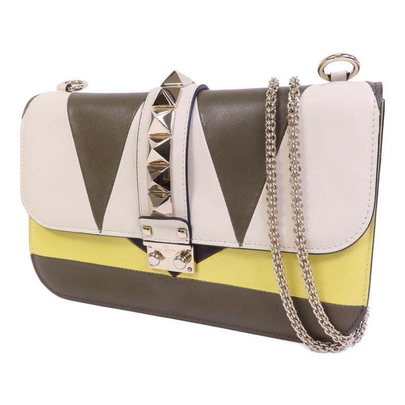 Valentino 牛皮皮革Garavani Glam Lock金扣鏈帶肩背袋-2