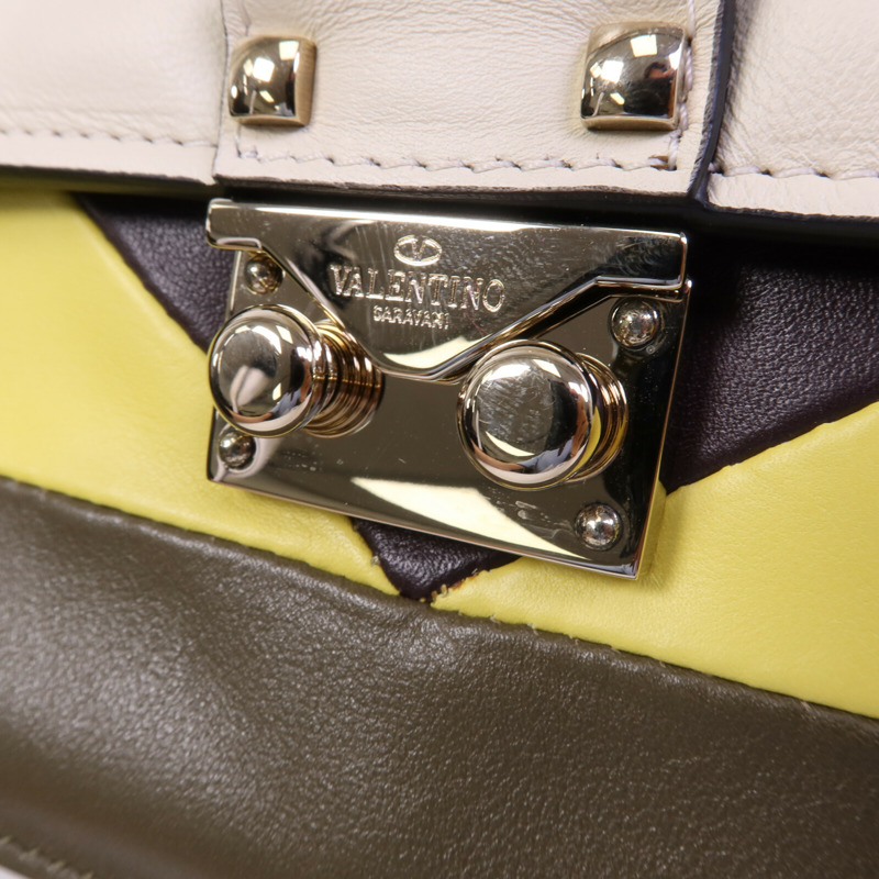 Valentino 牛皮皮革Garavani Glam Lock金扣鏈帶肩背袋-6
