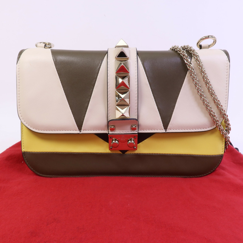 Valentino 牛皮皮革Garavani Glam Lock金扣鏈帶肩背袋-9