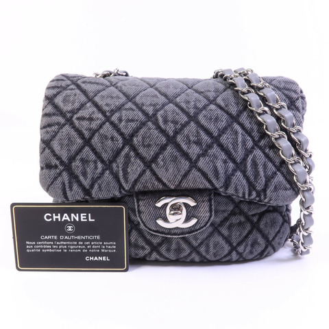 CHANEL 牛仔布Chain Shoulder Bag銀扣鏈帶肩背袋