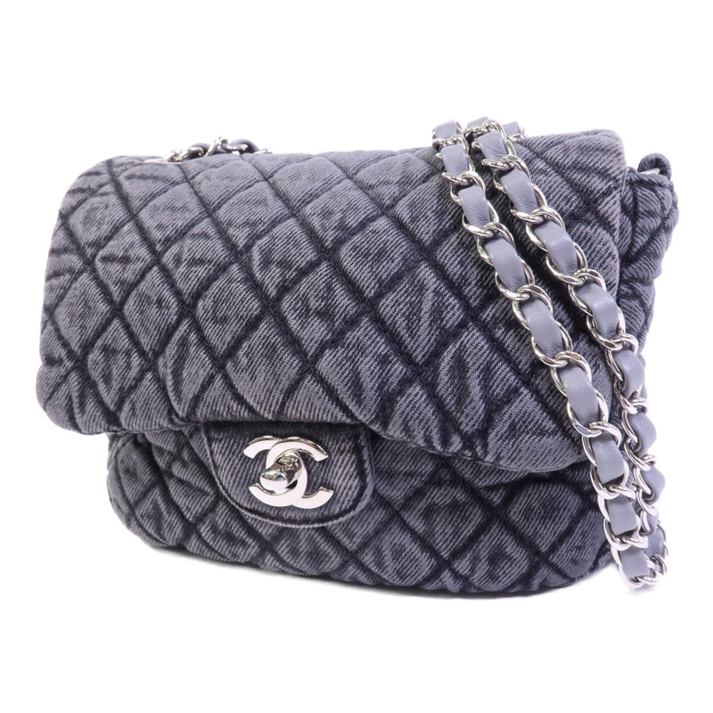 CHANEL 牛仔布Chain Shoulder Bag銀扣鏈帶肩背袋-2