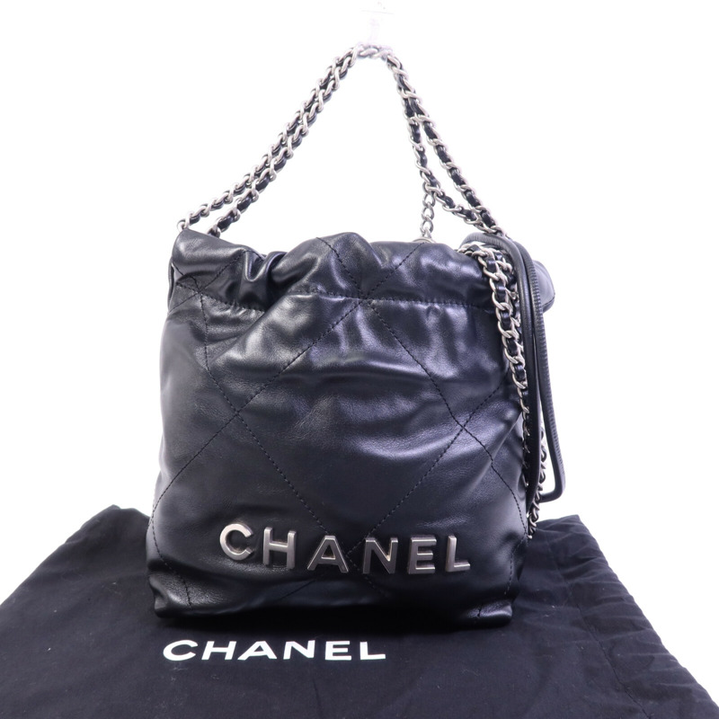 CHANEL 牛皮皮革Chanel 22 Mini銀扣手挽肩背兩用袋-9