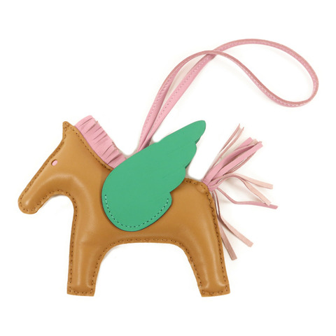 HERMES Milo皮革/Swift皮革Rodeo Pegase MM掛飾Mauve Sylvestre/Chai