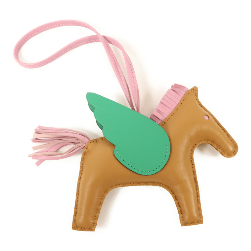 HERMES Milo皮革/Swift皮革Rodeo Pegase MM掛飾Mauve Sylvestre/Chai-1