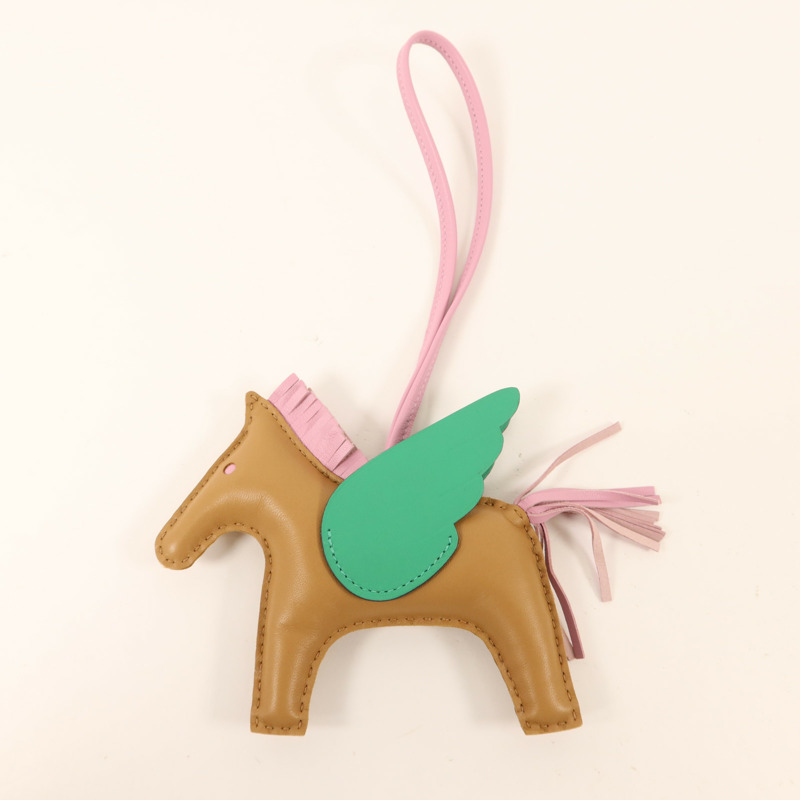 HERMES Milo皮革/Swift皮革Rodeo Pegase MM掛飾Mauve Sylvestre/Chai-6