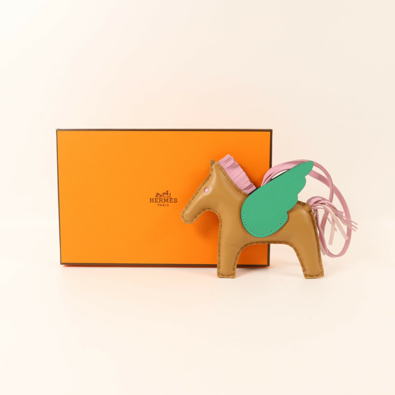 HERMES Milo皮革/Swift皮革Rodeo Pegase MM掛飾Mauve Sylvestre/Chai-12