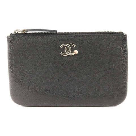 CHANEL 牛皮皮革Mini Pouch銀扣小袋