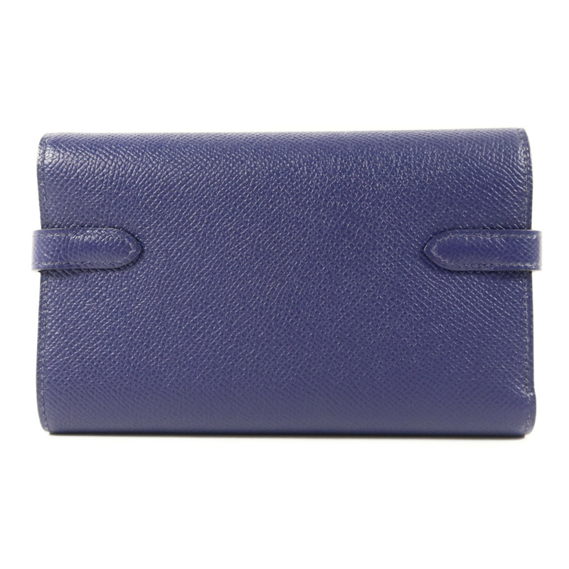 HERMES Epsom皮革Kelly Wallet銀扣錢包Bleu Encre-1