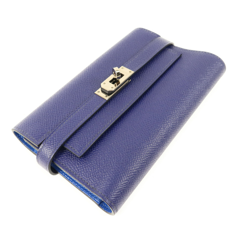 HERMES Epsom皮革Kelly Wallet銀扣錢包Bleu Encre-2