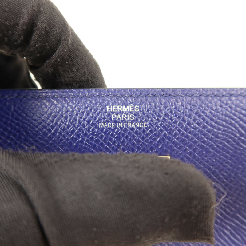 HERMES Epsom皮革Kelly Wallet銀扣錢包Bleu Encre-6