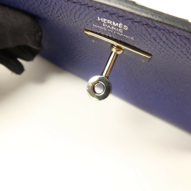 HERMES Epsom皮革Kelly Wallet銀扣錢包Bleu Encre-8