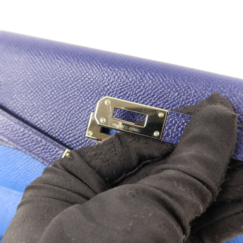 HERMES Epsom皮革Kelly Wallet銀扣錢包Bleu Encre-9
