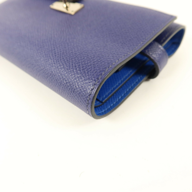 HERMES Epsom皮革Kelly Wallet銀扣錢包Bleu Encre-10