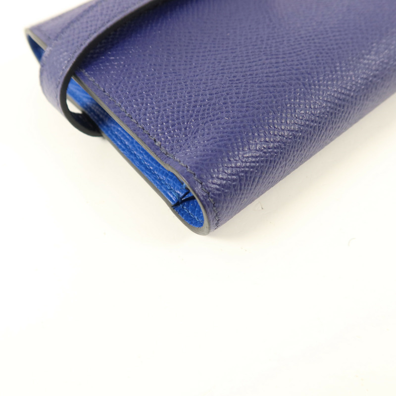 HERMES Epsom皮革Kelly Wallet銀扣錢包Bleu Encre-11