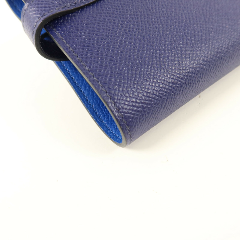 HERMES Epsom皮革Kelly Wallet銀扣錢包Bleu Encre-13