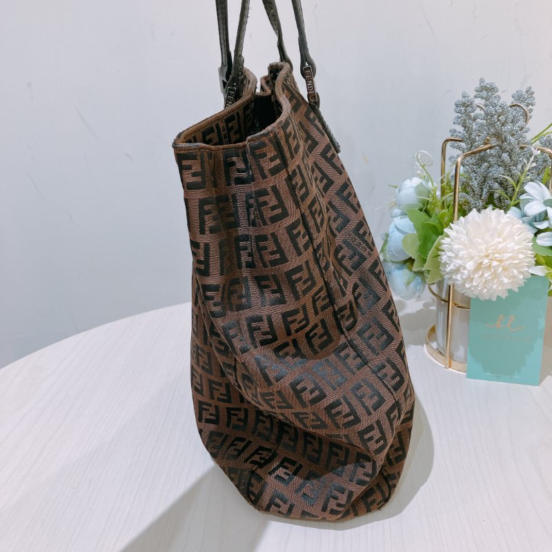 TK1982	芬廸 中古 手提包  Fendi Vintage Small Zucchino Tote Bag Canvas Brown-2
