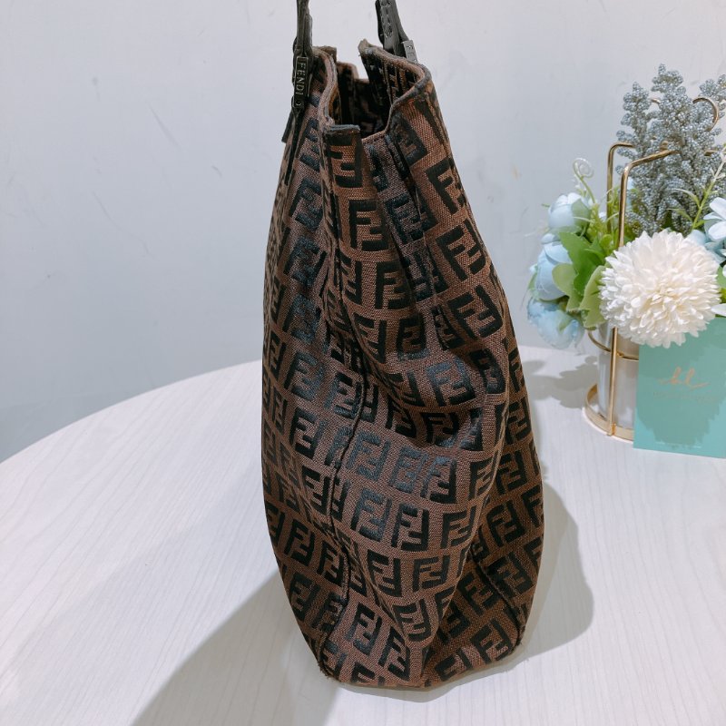 TK1982	芬廸 中古 手提包  Fendi Vintage Small Zucchino Tote Bag Canvas Brown-3