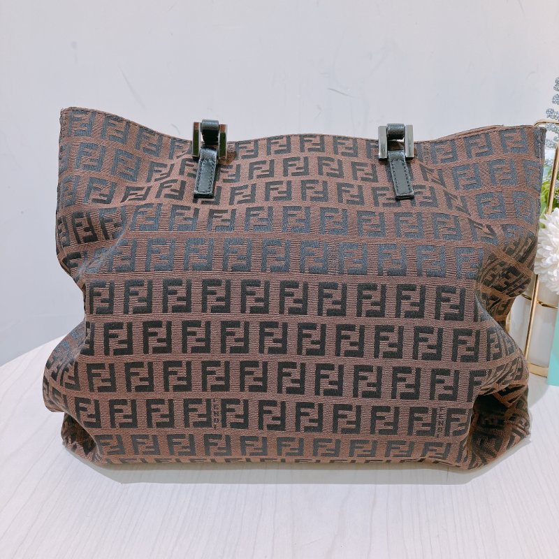 TK1982	芬廸 中古 手提包  Fendi Vintage Small Zucchino Tote Bag Canvas Brown-4