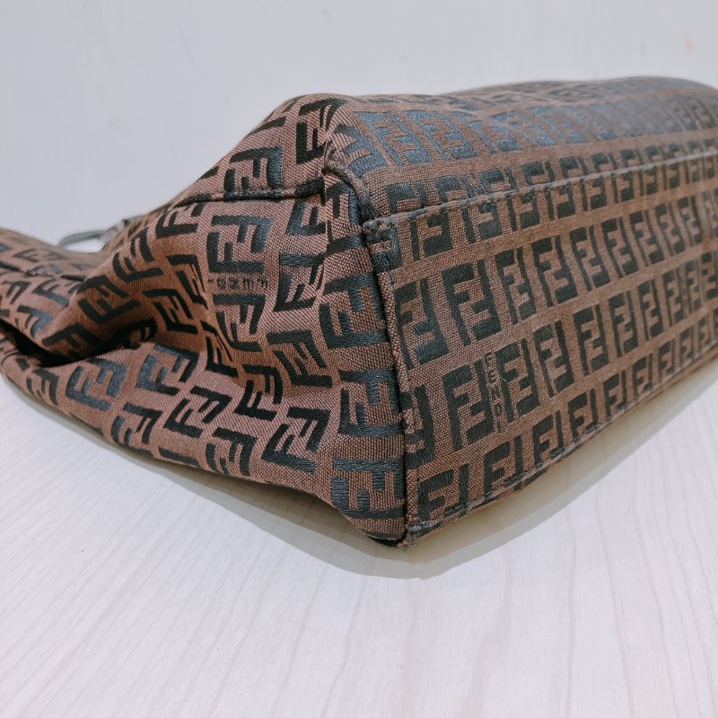 TK1982	芬廸 中古 手提包  Fendi Vintage Small Zucchino Tote Bag Canvas Brown-5