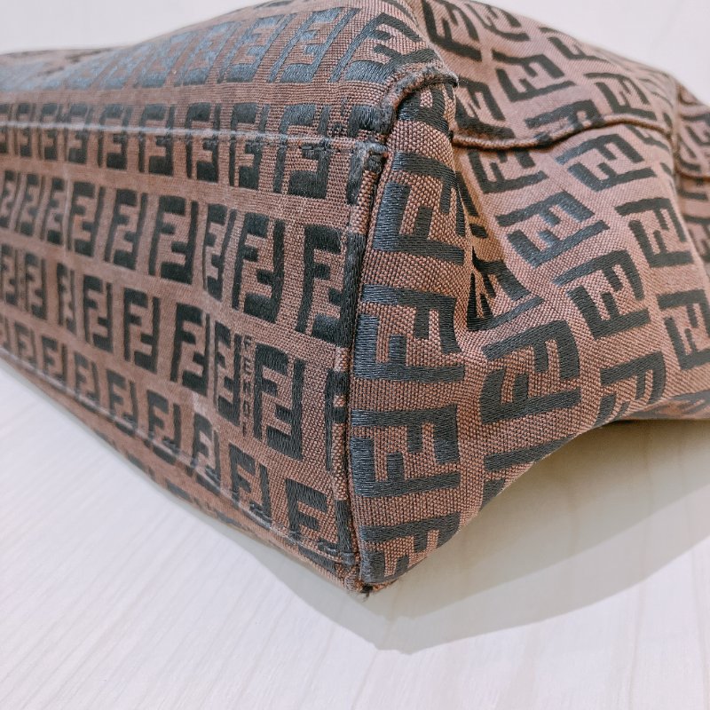 TK1982	芬廸 中古 手提包  Fendi Vintage Small Zucchino Tote Bag Canvas Brown-6