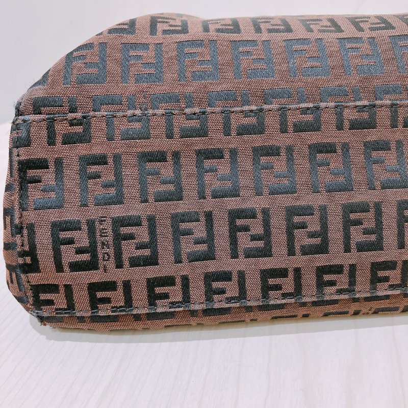 TK1982	芬廸 中古 手提包  Fendi Vintage Small Zucchino Tote Bag Canvas Brown-10