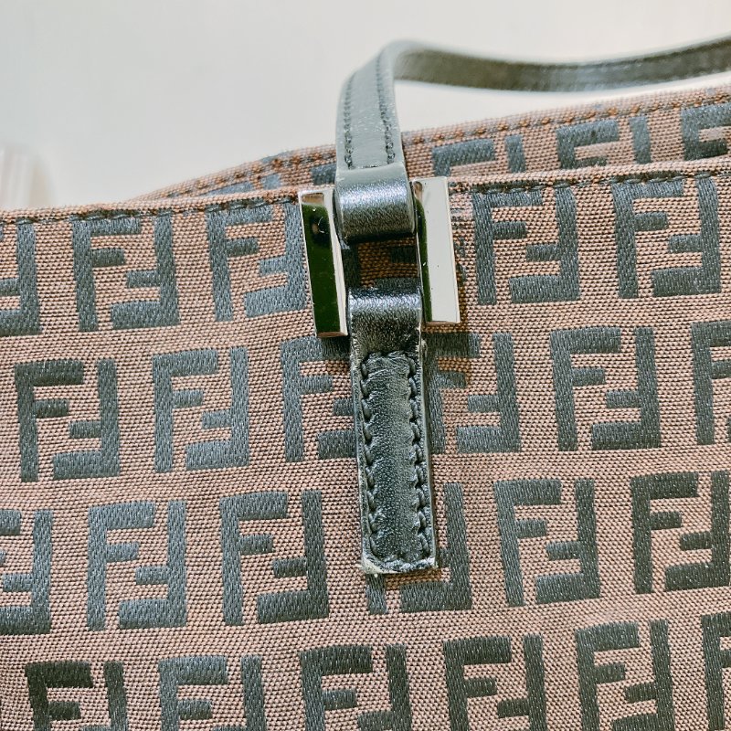 TK1982	芬廸 中古 手提包  Fendi Vintage Small Zucchino Tote Bag Canvas Brown-12