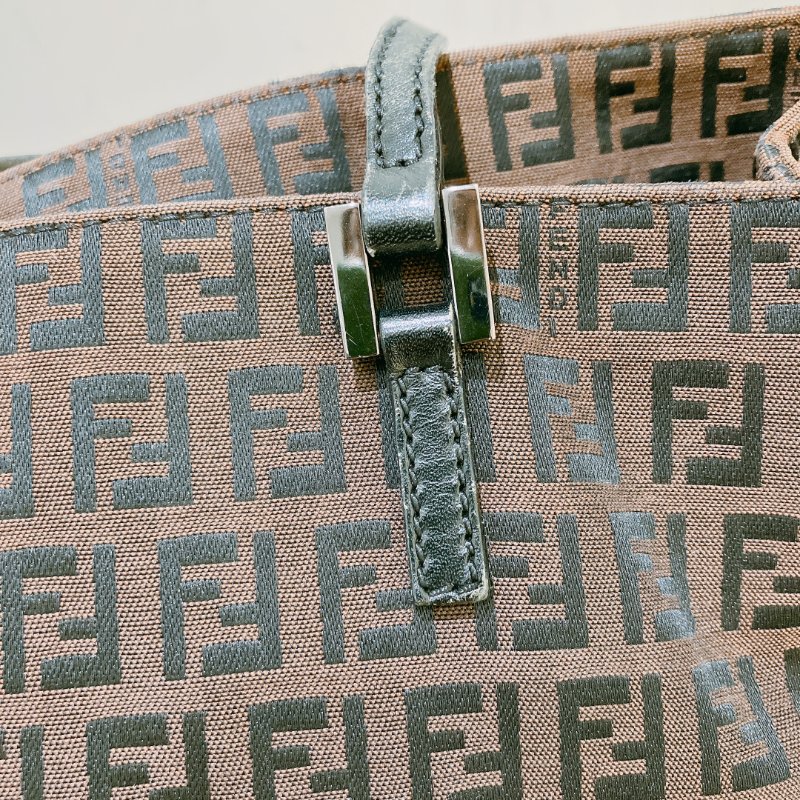 TK1982	芬廸 中古 手提包  Fendi Vintage Small Zucchino Tote Bag Canvas Brown-13