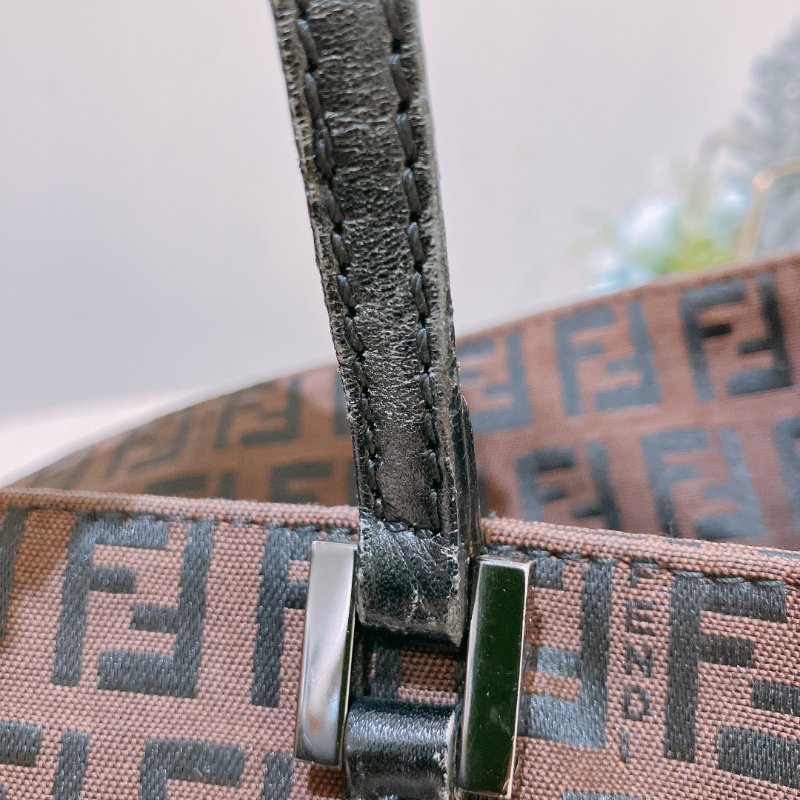 TK1982	芬廸 中古 手提包  Fendi Vintage Small Zucchino Tote Bag Canvas Brown-14