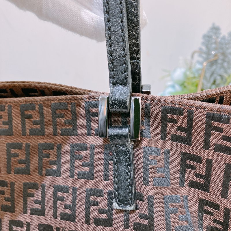 TK1982	芬廸 中古 手提包  Fendi Vintage Small Zucchino Tote Bag Canvas Brown-16