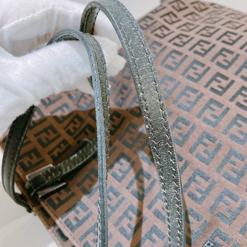 TK1982	芬廸 中古 手提包  Fendi Vintage Small Zucchino Tote Bag Canvas Brown-17