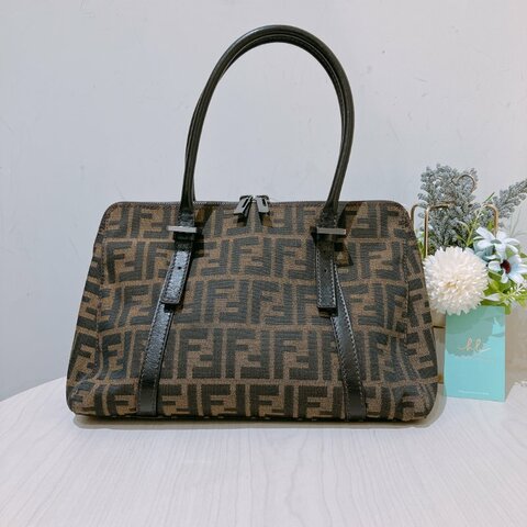TK1983	 Fendi Vintage Zucca Buston Handle Bag Canvas Brown