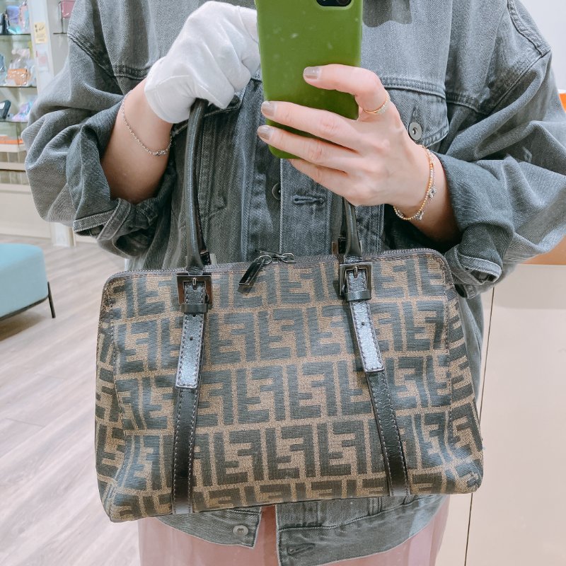 TK1983	 Fendi Vintage Zucca Buston Handle Bag Canvas Brown-1