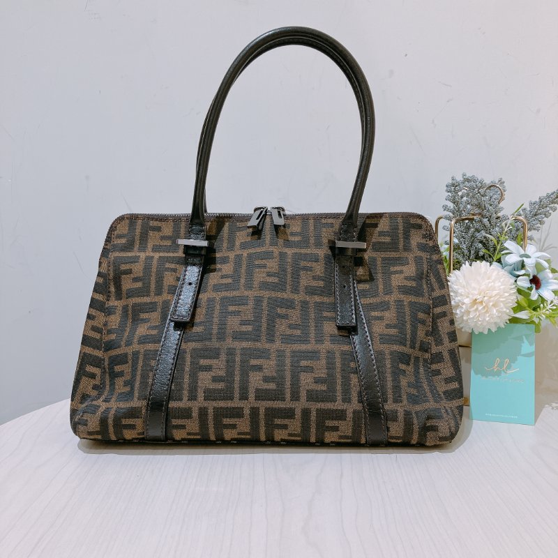 TK1983	 Fendi Vintage Zucca Buston Handle Bag Canvas Brown-2