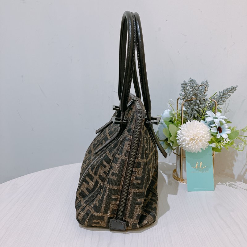 TK1983	 Fendi Vintage Zucca Buston Handle Bag Canvas Brown-4