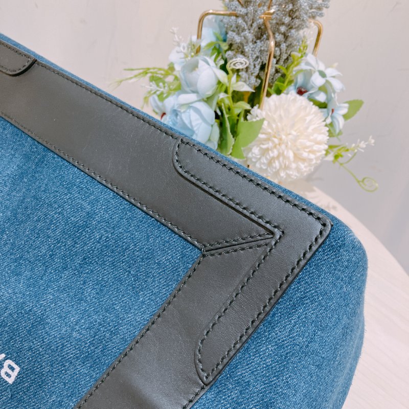 TK1984	 巴黎世家 牛仔布拼牛皮 手提袋  Balenciaga Cabas  S Tote Bag Denim Navy x Black-6