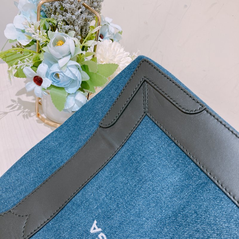 TK1984	 巴黎世家 牛仔布拼牛皮 手提袋  Balenciaga Cabas  S Tote Bag Denim Navy x Black-7