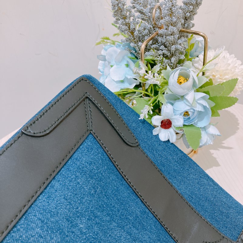 TK1984	 巴黎世家 牛仔布拼牛皮 手提袋  Balenciaga Cabas  S Tote Bag Denim Navy x Black-8