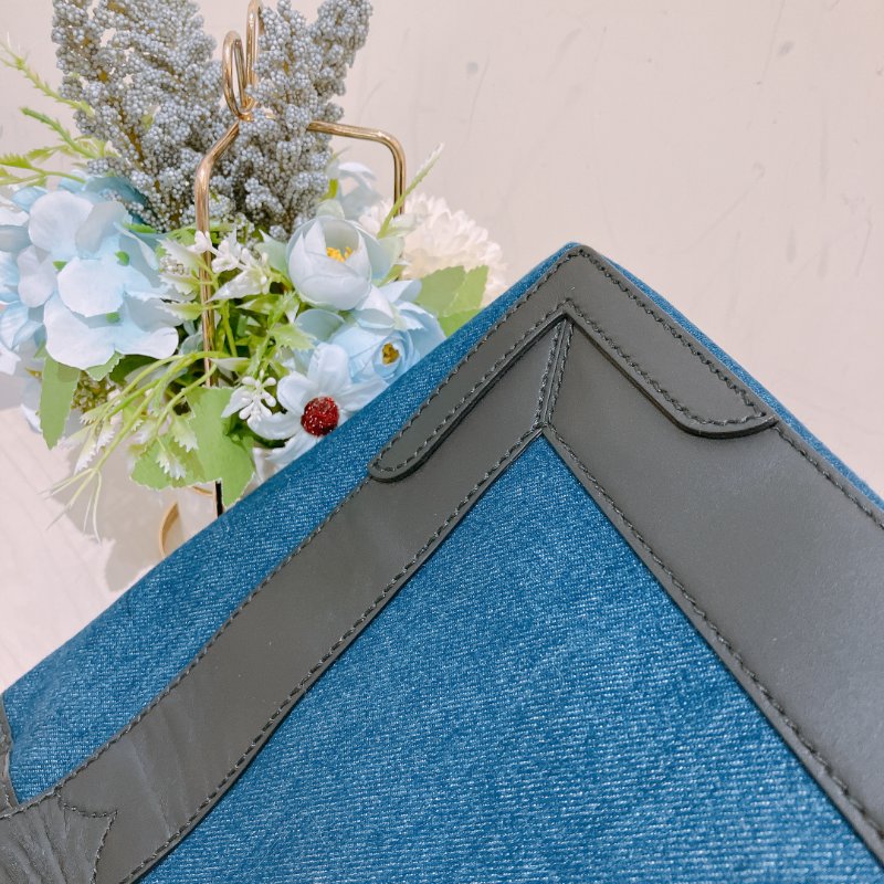 TK1984	 巴黎世家 牛仔布拼牛皮 手提袋  Balenciaga Cabas  S Tote Bag Denim Navy x Black-9